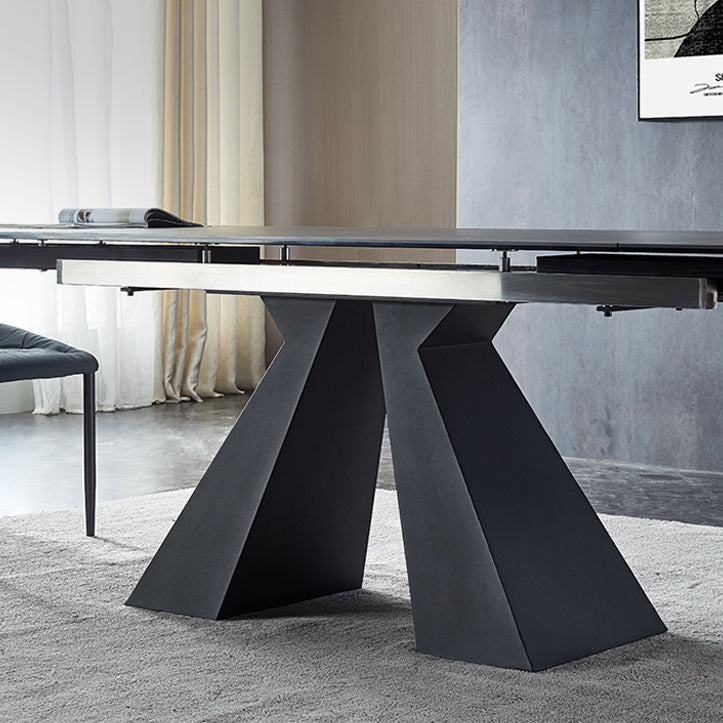 Rectangular Extendable Dining Table Modern Grey Stone Table Top for Dining Room