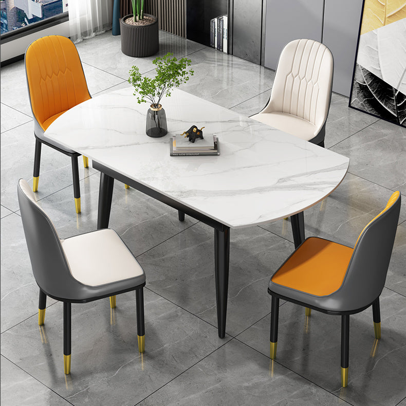 Round Dining Table White Stone Table Top with Black Metal Legs Clearhalo 'Dining Tables & Seating' 'Dining Tables' 'dining_table' 'furn' 'furn_dining_table' 'Furniture' 'Kitchen & Dining Furniture' 7658944