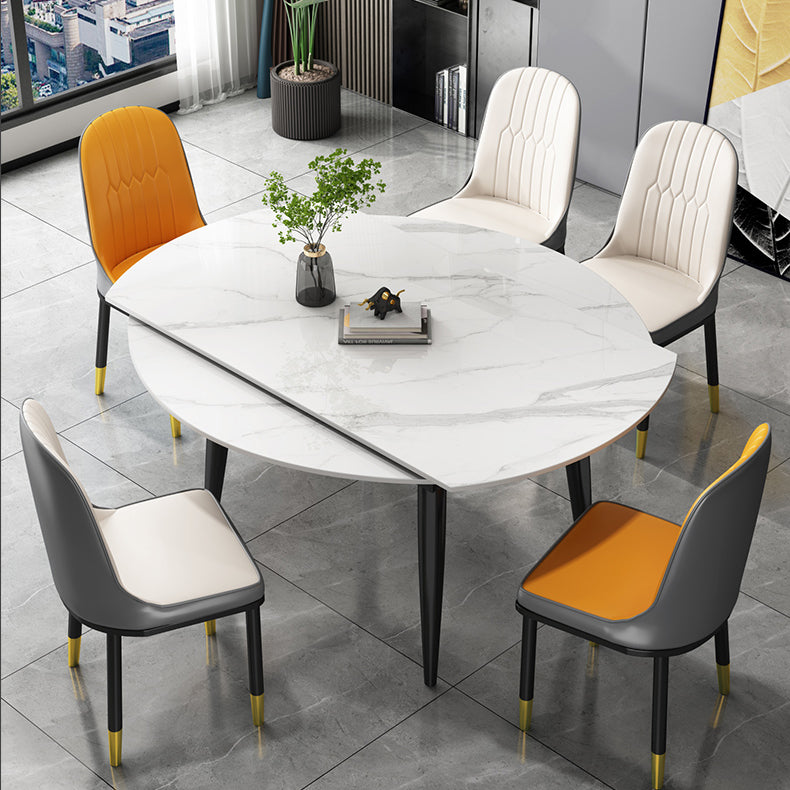 Round Dining Table White Stone Table Top with Black Metal Legs Clearhalo 'Dining Tables & Seating' 'Dining Tables' 'dining_table' 'furn' 'furn_dining_table' 'Furniture' 'Kitchen & Dining Furniture' 7658945