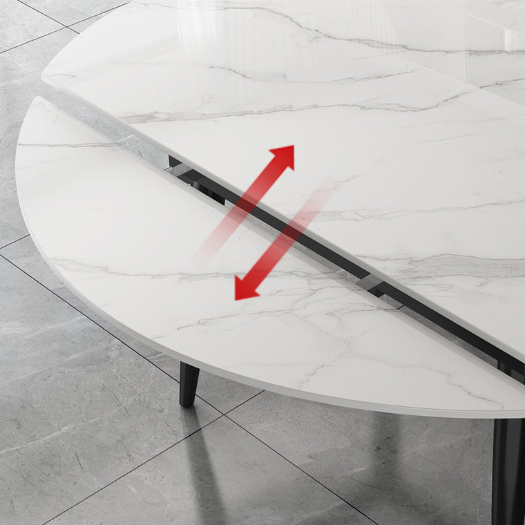 Round Dining Table White Stone Table Top with Black Metal Legs Clearhalo 'Dining Tables & Seating' 'Dining Tables' 'dining_table' 'furn' 'furn_dining_table' 'Furniture' 'Kitchen & Dining Furniture' 7658949