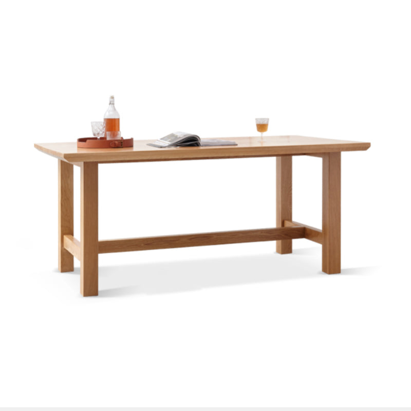 Mesa de comedor rectangular de madera maciza de color natural con base de caballete