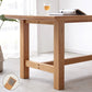 Mesa de comedor rectangular de madera maciza de color natural con base de caballete