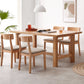 Mesa de comedor rectangular de madera maciza de color natural con base de caballete
