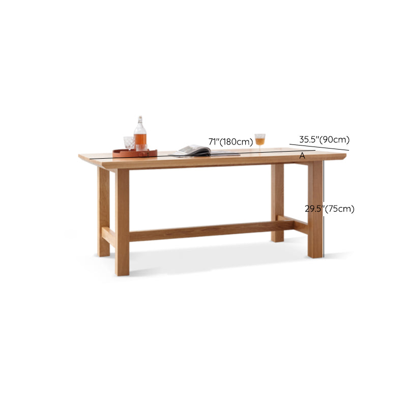 Mesa de comedor rectangular de madera maciza de color natural con base de caballete