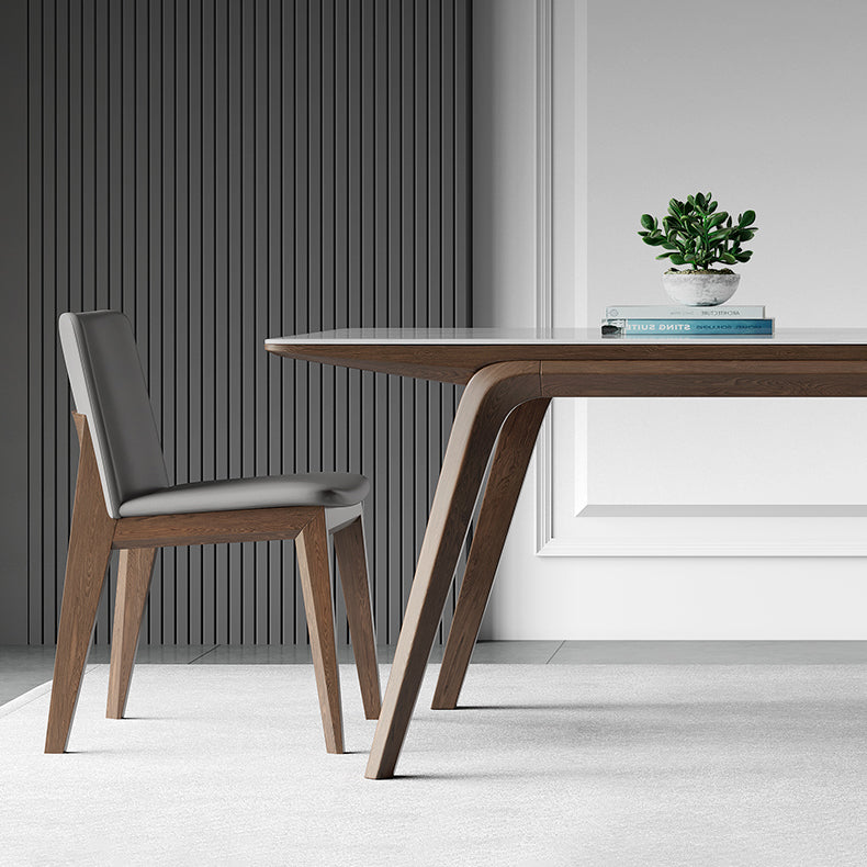 5/7 PCs zeitgenössischer Steinrechteck -Formtisch mit gepolsterter Stuhl