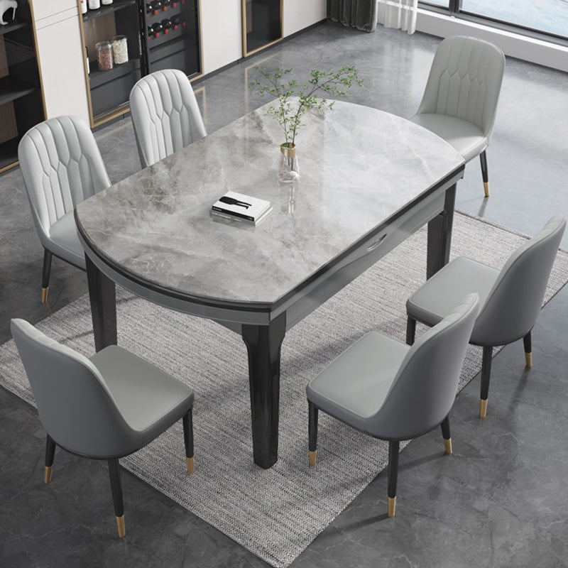Modern Style Stone Set of 7 Round Shape Dining Furniture Set