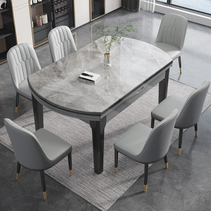 Modern Style Stone Set of 7 Round Shape Dining Furniture Set