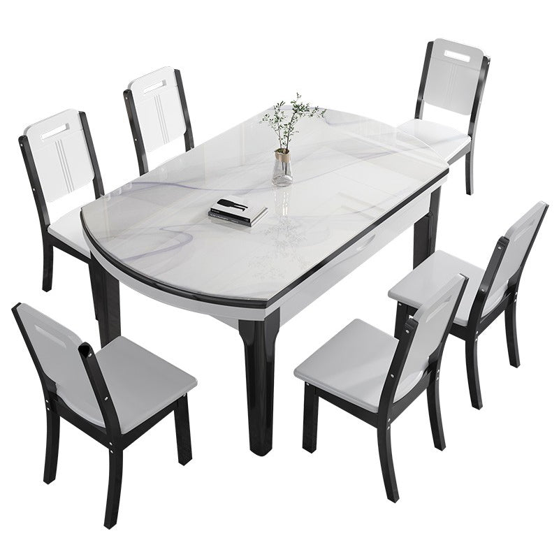 Modern Style Stone Set of 7 Round Shape Dining Furniture Set