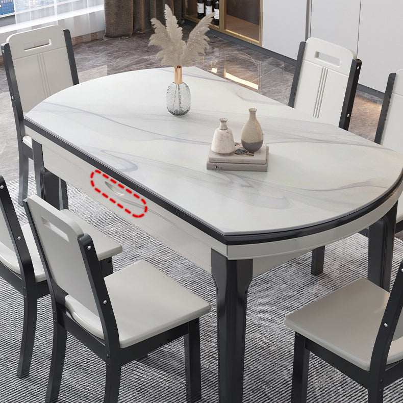 Modern Style Stone Set of 7 Round Shape Dining Furniture Set
