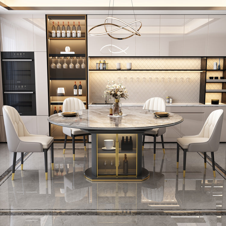 5/7 Pcs Contemporary Stone Round Shape Dinette Table with Upholstered Chair Table & Chair(s) 5 Piece Set Clearhalo 'Dining Room Sets' 'Dining Tables & Seating' 'dining_room_set' 'furn' 'furn_dining_room_set' 'Furniture' 'Kitchen & Dining Furniture' 7659186