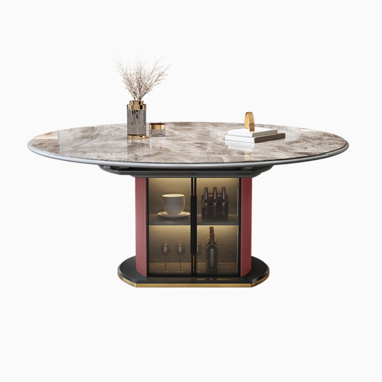 5/7 Pcs Contemporary Stone Round Shape Dinette Table with Upholstered Chair Clearhalo 'Dining Room Sets' 'Dining Tables & Seating' 'dining_room_set' 'furn' 'furn_dining_room_set' 'Furniture' 'Kitchen & Dining Furniture' 7659195