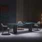 Contemporary Style Rectangle Marble Dinner Table with Double Pedestal