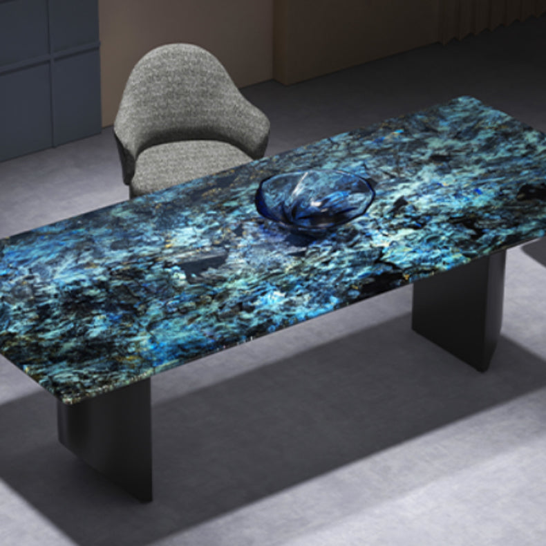 Contemporary Style Rectangle Marble Dinner Table with Double Pedestal