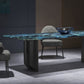 Contemporary Style Rectangle Marble Dinner Table with Double Pedestal