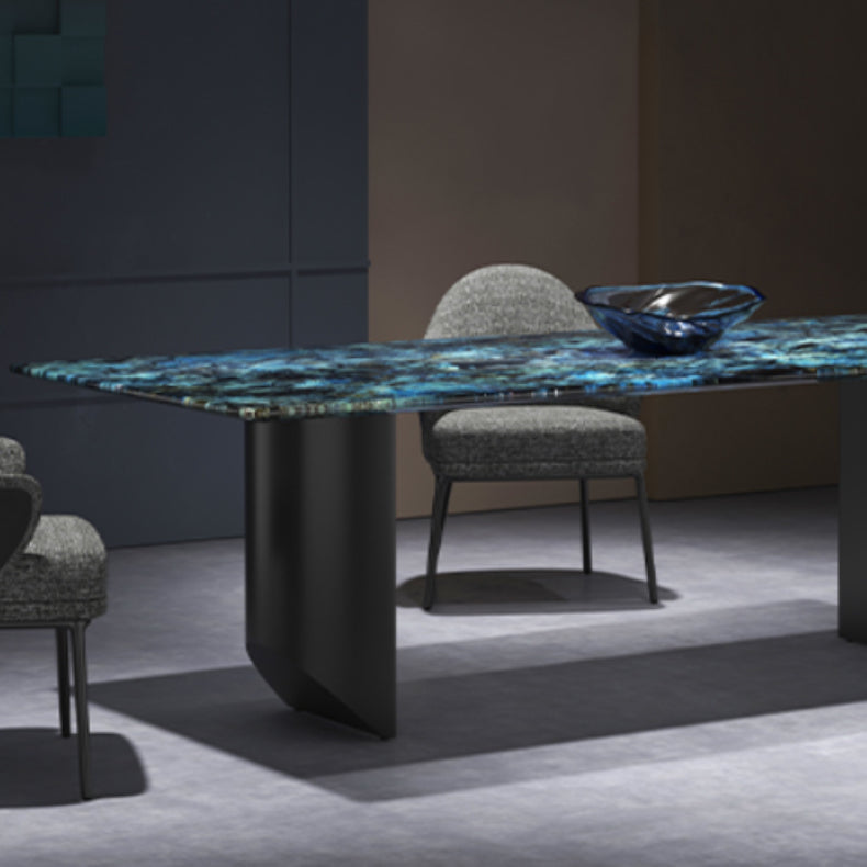 Contemporary Style Rectangle Marble Dinner Table with Double Pedestal