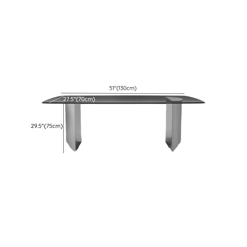 Modern Style Rectangle Glass Dinner Table with Double Pedestal
