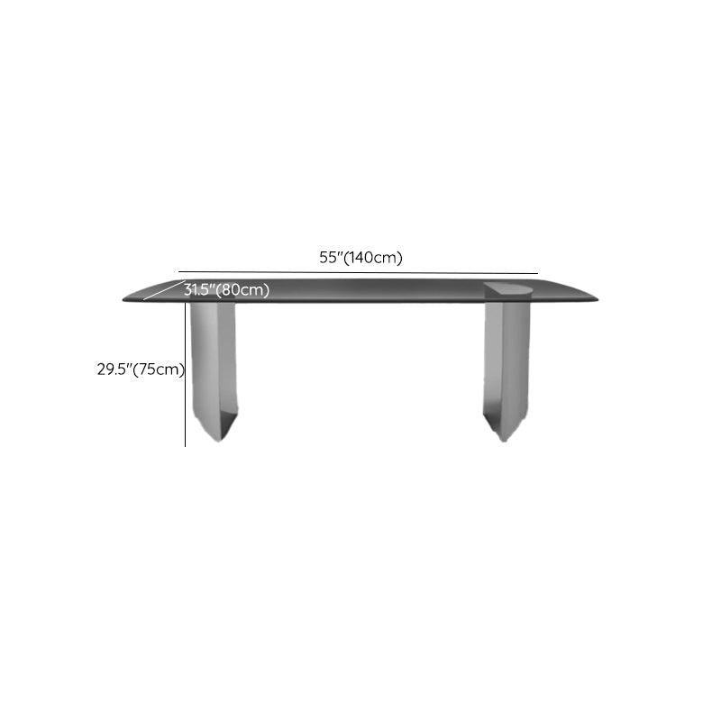 Modern Style Rectangle Glass Dinner Table with Double Pedestal