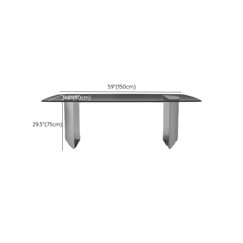 Modern Style Rectangle Glass Dinner Table with Double Pedestal