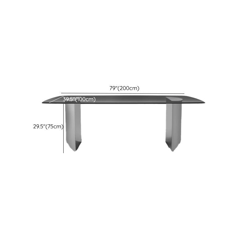 Modern Style Rectangle Glass Dinner Table with Double Pedestal