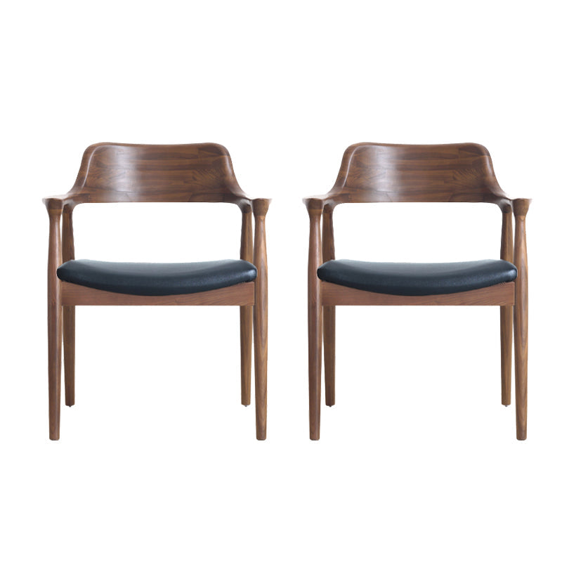 Modern Armrest Backrest Cushion Chair with Wood Legs for Dining Room Solid Wood PU（Polyurethane） 2 Piece Set Clearhalo 'Dining Chairs' 'Dining Tables & Seating' 'dining_chair' 'furn' 'furn_dining_chair' 'Furniture' 'Kitchen & Dining Furniture' 7659291