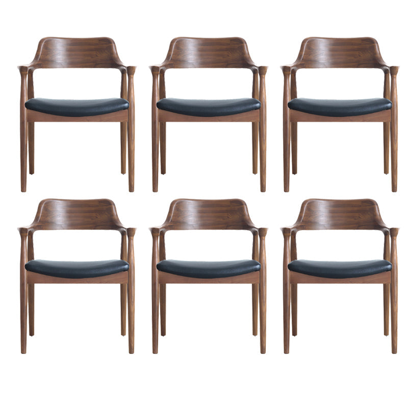 Modern Armrest Backrest Cushion Chair with Wood Legs for Dining Room Solid Wood PU（Polyurethane） 6 Piece Set Clearhalo 'Dining Chairs' 'Dining Tables & Seating' 'dining_chair' 'furn' 'furn_dining_chair' 'Furniture' 'Kitchen & Dining Furniture' 7659296