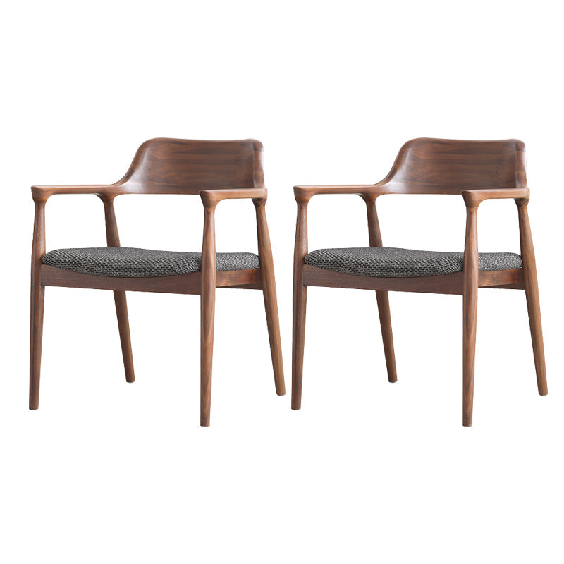 Modern Armrest Backrest Cushion Chair with Wood Legs for Dining Room Solid Wood Cotton and Linen 2 Piece Set Clearhalo 'Dining Chairs' 'Dining Tables & Seating' 'dining_chair' 'furn' 'furn_dining_chair' 'Furniture' 'Kitchen & Dining Furniture' 7659301