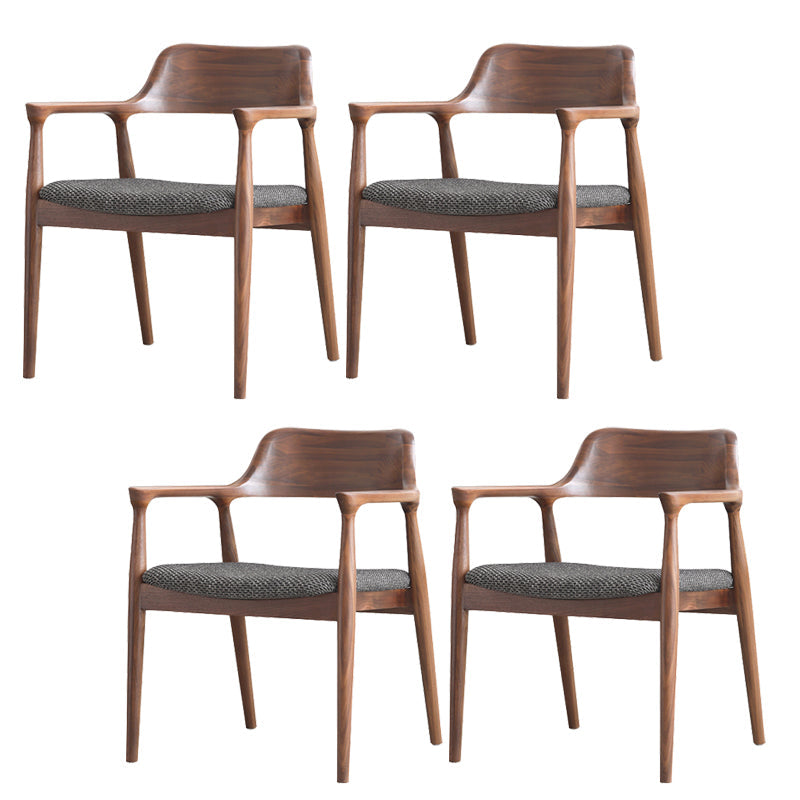 Modern Armrest Backrest Cushion Chair with Wood Legs for Dining Room Solid Wood Cotton and Linen 4 Piece Set Clearhalo 'Dining Chairs' 'Dining Tables & Seating' 'dining_chair' 'furn' 'furn_dining_chair' 'Furniture' 'Kitchen & Dining Furniture' 7659302