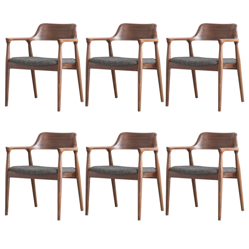 Modern Armrest Backrest Cushion Chair with Wood Legs for Dining Room Solid Wood Cotton and Linen 6 Piece Set Clearhalo 'Dining Chairs' 'Dining Tables & Seating' 'dining_chair' 'furn' 'furn_dining_chair' 'Furniture' 'Kitchen & Dining Furniture' 7659303