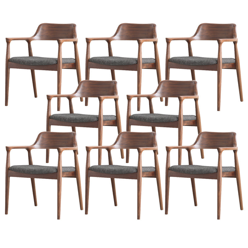 Modern Armrest Backrest Cushion Chair with Wood Legs for Dining Room Solid Wood Cotton and Linen 8 Piece Set Clearhalo 'Dining Chairs' 'Dining Tables & Seating' 'dining_chair' 'furn' 'furn_dining_chair' 'Furniture' 'Kitchen & Dining Furniture' 7659304