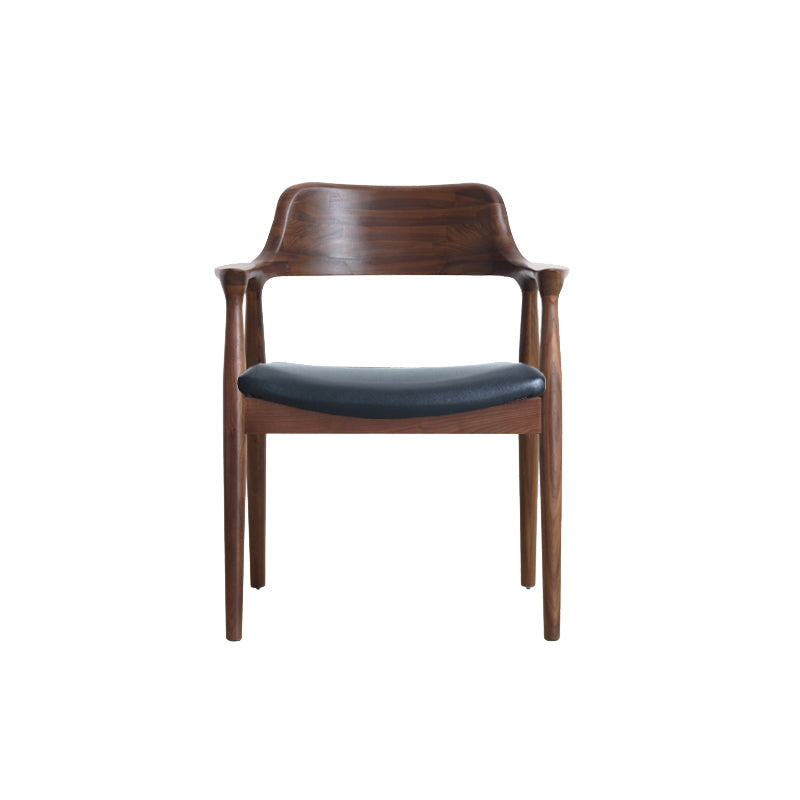 Modern Armrest Backrest Cushion Chair with Wood Legs for Dining Room Walnut PU（Polyurethane） 1 Piece Clearhalo 'Dining Chairs' 'Dining Tables & Seating' 'dining_chair' 'furn' 'furn_dining_chair' 'Furniture' 'Kitchen & Dining Furniture' 7659305