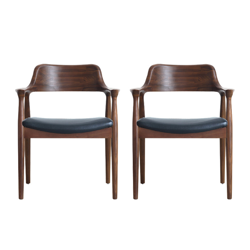 Modern Armrest Backrest Cushion Chair with Wood Legs for Dining Room Walnut PU（Polyurethane） 2 Piece Set Clearhalo 'Dining Chairs' 'Dining Tables & Seating' 'dining_chair' 'furn' 'furn_dining_chair' 'Furniture' 'Kitchen & Dining Furniture' 7659306
