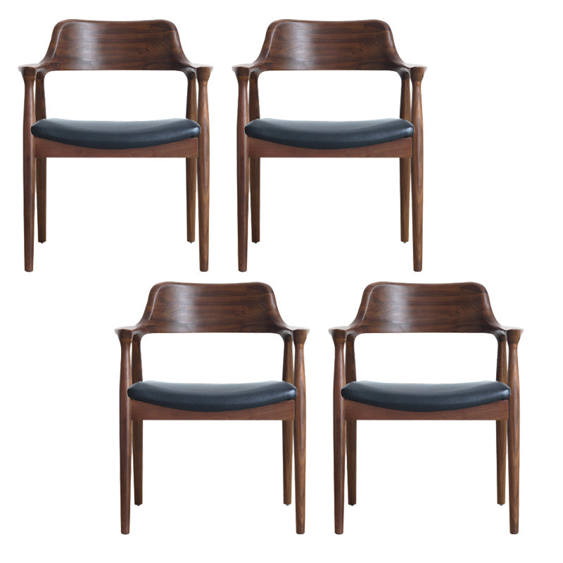 Modern Armrest Backrest Cushion Chair with Wood Legs for Dining Room Walnut PU（Polyurethane） 4 Piece Set Clearhalo 'Dining Chairs' 'Dining Tables & Seating' 'dining_chair' 'furn' 'furn_dining_chair' 'Furniture' 'Kitchen & Dining Furniture' 7659307