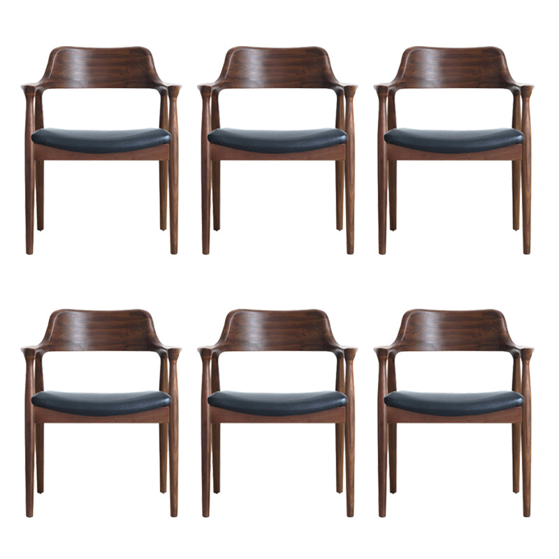 Modern Armrest Backrest Cushion Chair with Wood Legs for Dining Room Walnut PU（Polyurethane） 6 Piece Set Clearhalo 'Dining Chairs' 'Dining Tables & Seating' 'dining_chair' 'furn' 'furn_dining_chair' 'Furniture' 'Kitchen & Dining Furniture' 7659308