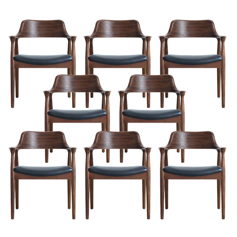 Modern Armrest Backrest Cushion Chair with Wood Legs for Dining Room Walnut PU（Polyurethane） 8 Piece Set Clearhalo 'Dining Chairs' 'Dining Tables & Seating' 'dining_chair' 'furn' 'furn_dining_chair' 'Furniture' 'Kitchen & Dining Furniture' 7659309