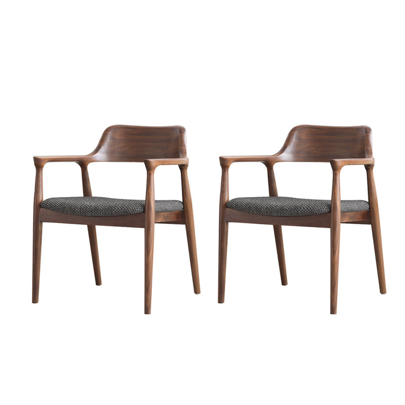 Modern Armrest Backrest Cushion Chair with Wood Legs for Dining Room Walnut Cotton and Linen 2 Piece Set Clearhalo 'Dining Chairs' 'Dining Tables & Seating' 'dining_chair' 'furn' 'furn_dining_chair' 'Furniture' 'Kitchen & Dining Furniture' 7659311
