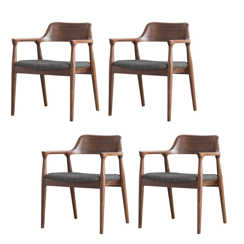 Modern Armrest Backrest Cushion Chair with Wood Legs for Dining Room Walnut Cotton and Linen 4 Piece Set Clearhalo 'Dining Chairs' 'Dining Tables & Seating' 'dining_chair' 'furn' 'furn_dining_chair' 'Furniture' 'Kitchen & Dining Furniture' 7659312