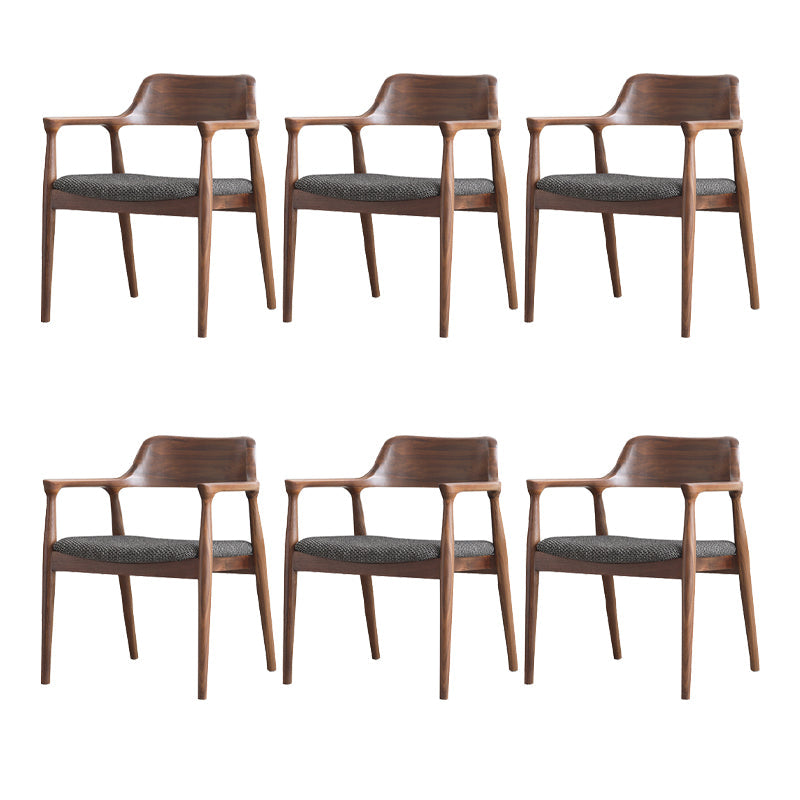 Modern Armrest Backrest Cushion Chair with Wood Legs for Dining Room Walnut Cotton and Linen 6 Piece Set Clearhalo 'Dining Chairs' 'Dining Tables & Seating' 'dining_chair' 'furn' 'furn_dining_chair' 'Furniture' 'Kitchen & Dining Furniture' 7659313