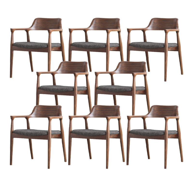 Modern Armrest Backrest Cushion Chair with Wood Legs for Dining Room Walnut Cotton and Linen 8 Piece Set Clearhalo 'Dining Chairs' 'Dining Tables & Seating' 'dining_chair' 'furn' 'furn_dining_chair' 'Furniture' 'Kitchen & Dining Furniture' 7659314
