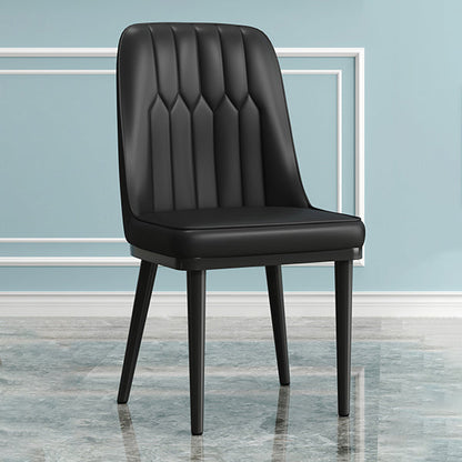 Modern Style Dining Chair Leather Parsons Side Chair with Metal Base Black 1 Piece Black Clearhalo 'Dining Chairs' 'Dining Tables & Seating' 'dining_chair' 'furn' 'furn_dining_chair' 'Furniture' 'Kitchen & Dining Furniture' 7659826