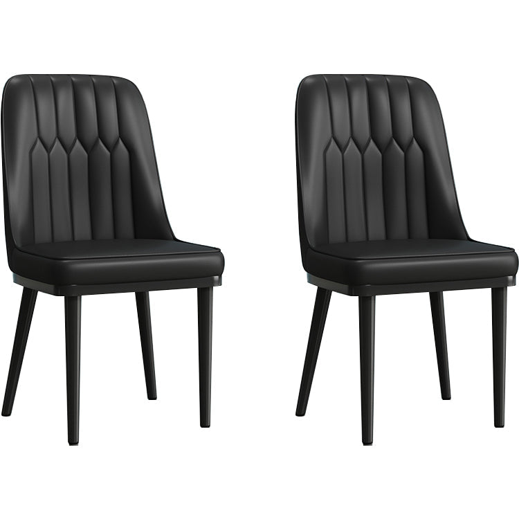 Modern Style Dining Chair Leather Parsons Side Chair with Metal Base Black 2 Piece Set Black Clearhalo 'Dining Chairs' 'Dining Tables & Seating' 'dining_chair' 'furn' 'furn_dining_chair' 'Furniture' 'Kitchen & Dining Furniture' 7659828