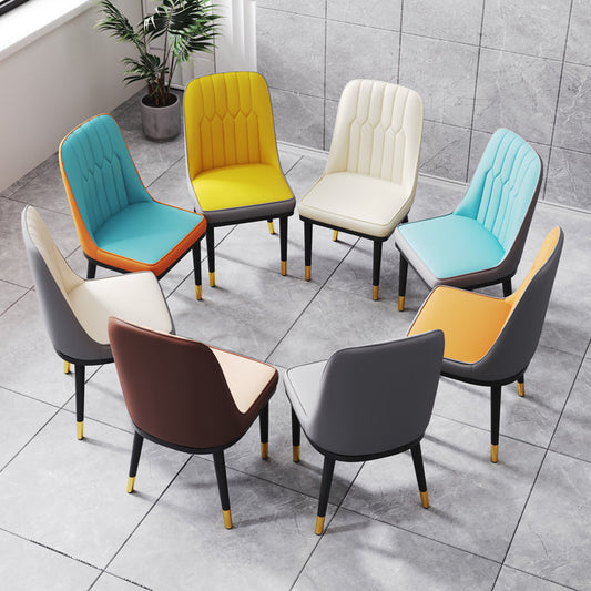 Modern Style Dining Chair Leather Parsons Side Chair with Metal Base Clearhalo 'Dining Chairs' 'Dining Tables & Seating' 'dining_chair' 'furn' 'furn_dining_chair' 'Furniture' 'Kitchen & Dining Furniture' 7659830