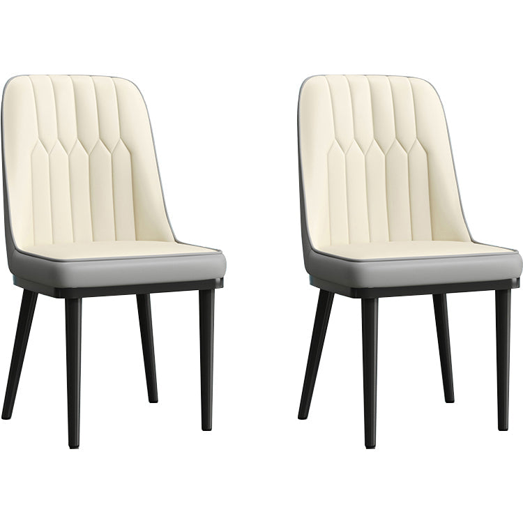Modern Style Dining Chair Leather Parsons Side Chair with Metal Base White-Gray 2 Piece Set Black Clearhalo 'Dining Chairs' 'Dining Tables & Seating' 'dining_chair' 'furn' 'furn_dining_chair' 'Furniture' 'Kitchen & Dining Furniture' 7659851