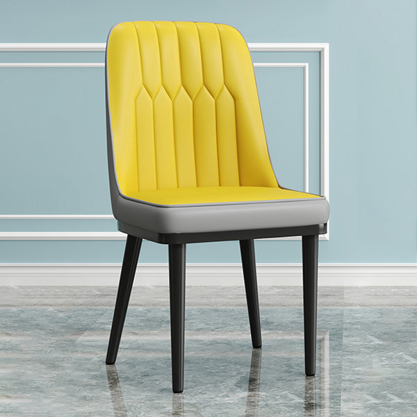 Modern Style Dining Chair Leather Parsons Side Chair with Metal Base Yellow-Gray 1 Piece Black Clearhalo 'Dining Chairs' 'Dining Tables & Seating' 'dining_chair' 'furn' 'furn_dining_chair' 'Furniture' 'Kitchen & Dining Furniture' 7659855