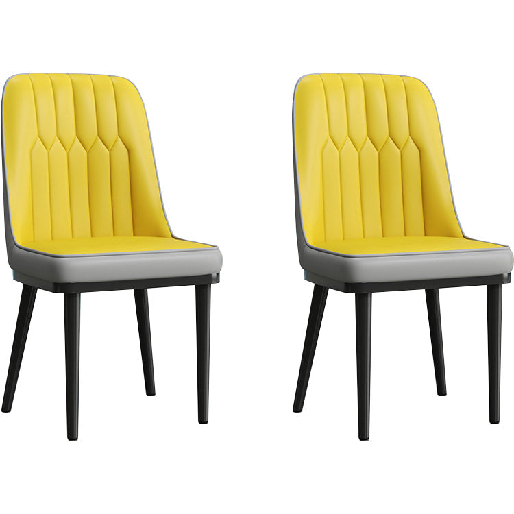 Modern Style Dining Chair Leather Parsons Side Chair with Metal Base Yellow-Gray 2 Piece Set Black Clearhalo 'Dining Chairs' 'Dining Tables & Seating' 'dining_chair' 'furn' 'furn_dining_chair' 'Furniture' 'Kitchen & Dining Furniture' 7659856