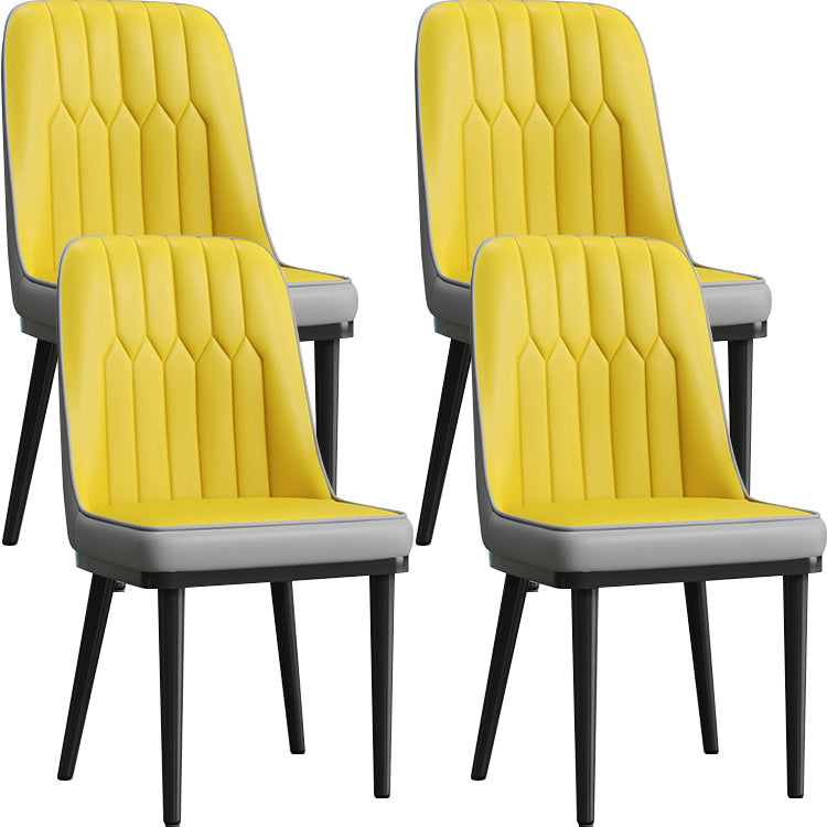 Modern Style Dining Chair Leather Parsons Side Chair with Metal Base Yellow-Gray 4 Piece Set Black Clearhalo 'Dining Chairs' 'Dining Tables & Seating' 'dining_chair' 'furn' 'furn_dining_chair' 'Furniture' 'Kitchen & Dining Furniture' 7659857