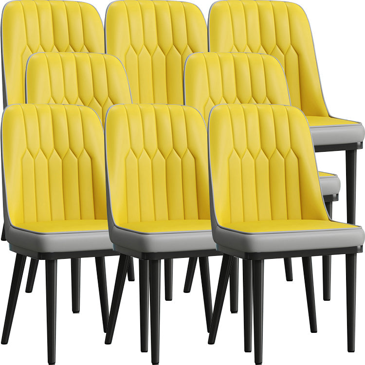 Modern Style Dining Chair Leather Parsons Side Chair with Metal Base Yellow-Gray 8 Piece Set Black Clearhalo 'Dining Chairs' 'Dining Tables & Seating' 'dining_chair' 'furn' 'furn_dining_chair' 'Furniture' 'Kitchen & Dining Furniture' 7659859