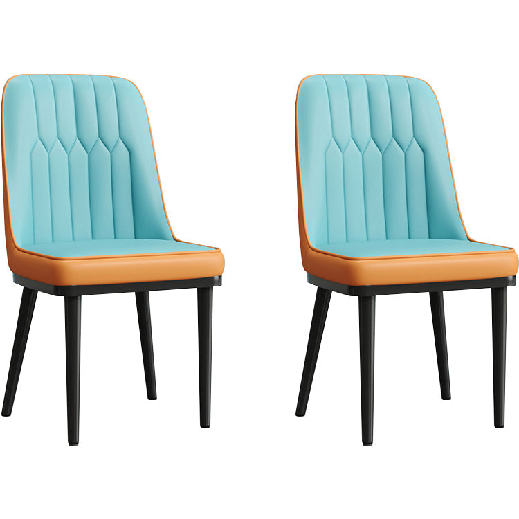 Modern Style Dining Chair Leather Parsons Side Chair with Metal Base Blue-Orange 2 Piece Set Black Clearhalo 'Dining Chairs' 'Dining Tables & Seating' 'dining_chair' 'furn' 'furn_dining_chair' 'Furniture' 'Kitchen & Dining Furniture' 7659860