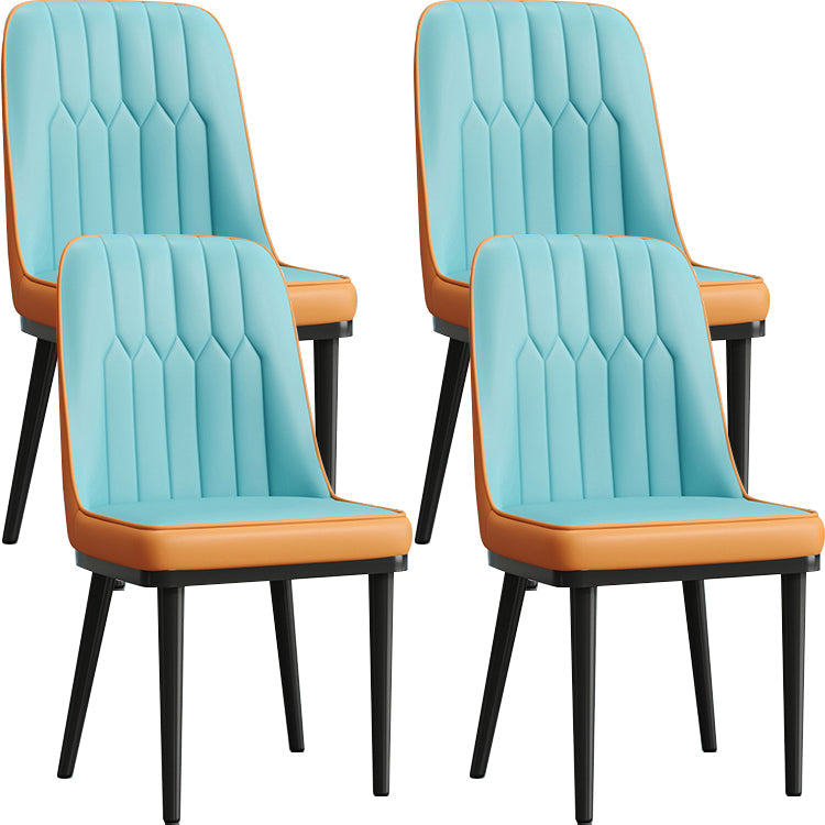 Modern Style Dining Chair Leather Parsons Side Chair with Metal Base Blue-Orange 4 Piece Set Black Clearhalo 'Dining Chairs' 'Dining Tables & Seating' 'dining_chair' 'furn' 'furn_dining_chair' 'Furniture' 'Kitchen & Dining Furniture' 7659861