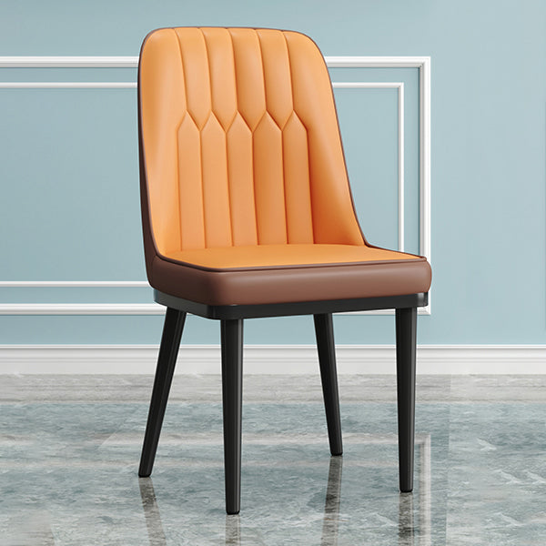 Modern Style Dining Chair Leather Parsons Side Chair with Metal Base Orange 1 Piece Black Clearhalo 'Dining Chairs' 'Dining Tables & Seating' 'dining_chair' 'furn' 'furn_dining_chair' 'Furniture' 'Kitchen & Dining Furniture' 7659864