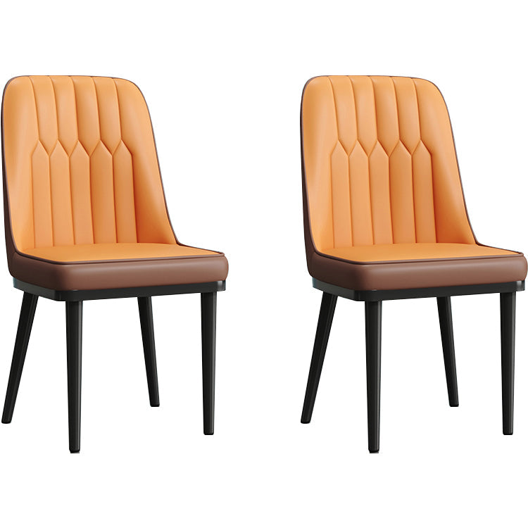 Modern Style Dining Chair Leather Parsons Side Chair with Metal Base Orange 2 Piece Set Black Clearhalo 'Dining Chairs' 'Dining Tables & Seating' 'dining_chair' 'furn' 'furn_dining_chair' 'Furniture' 'Kitchen & Dining Furniture' 7659865